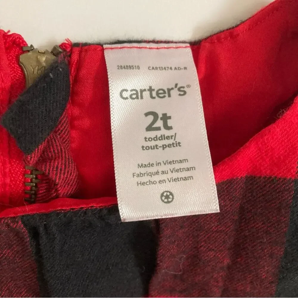 Carter’s Holiday Red Black Buffalo Plaid Tie Front Sleeveless Formal Dress